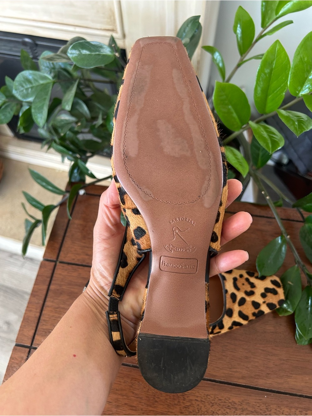 Franco Sarto Leopard Print Slingback Pointed Toe Mules - Tan & Black - Picture 16 of 16